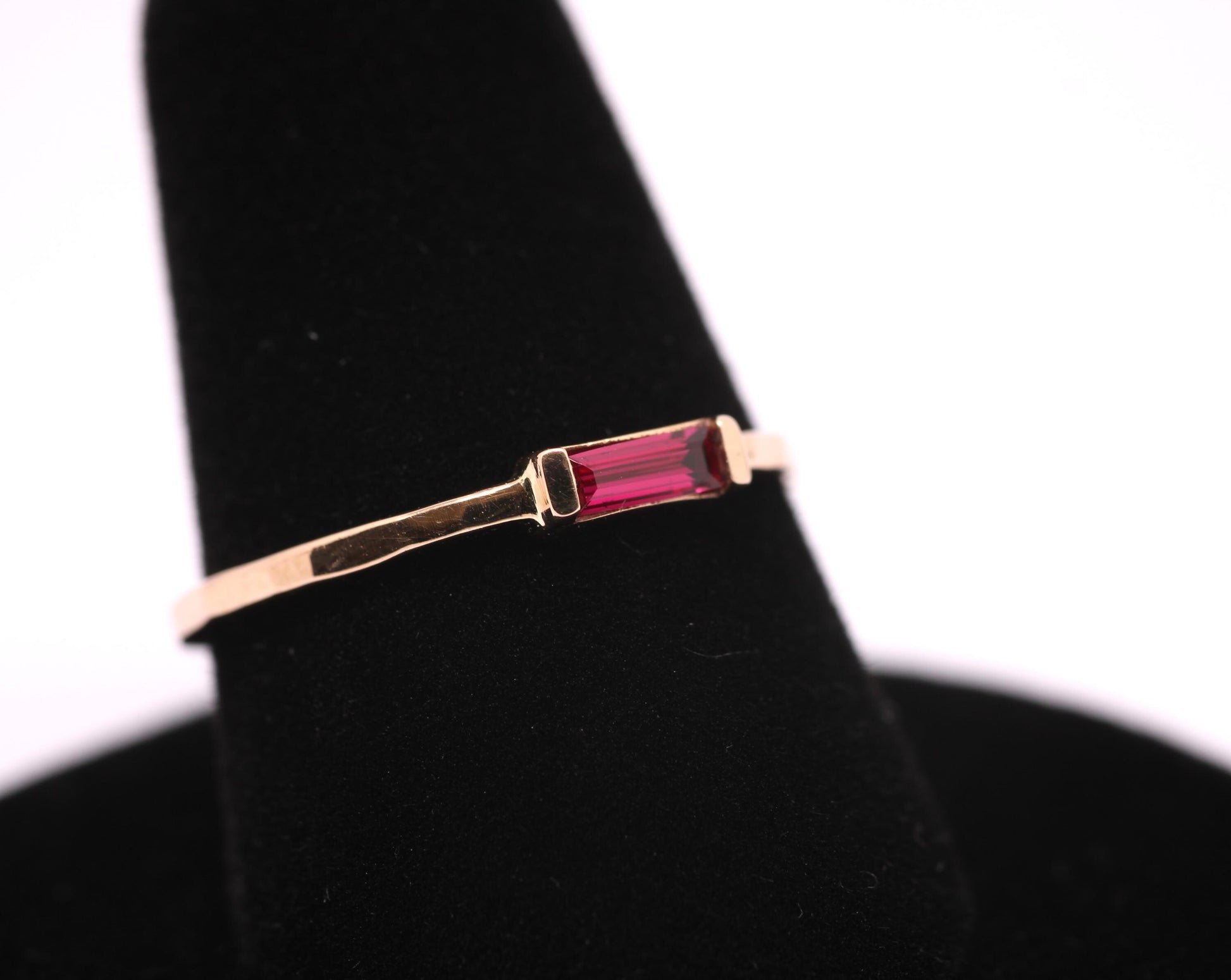 14k Gold Ruby Ring: July Birthstone Baguette Stacking Ring