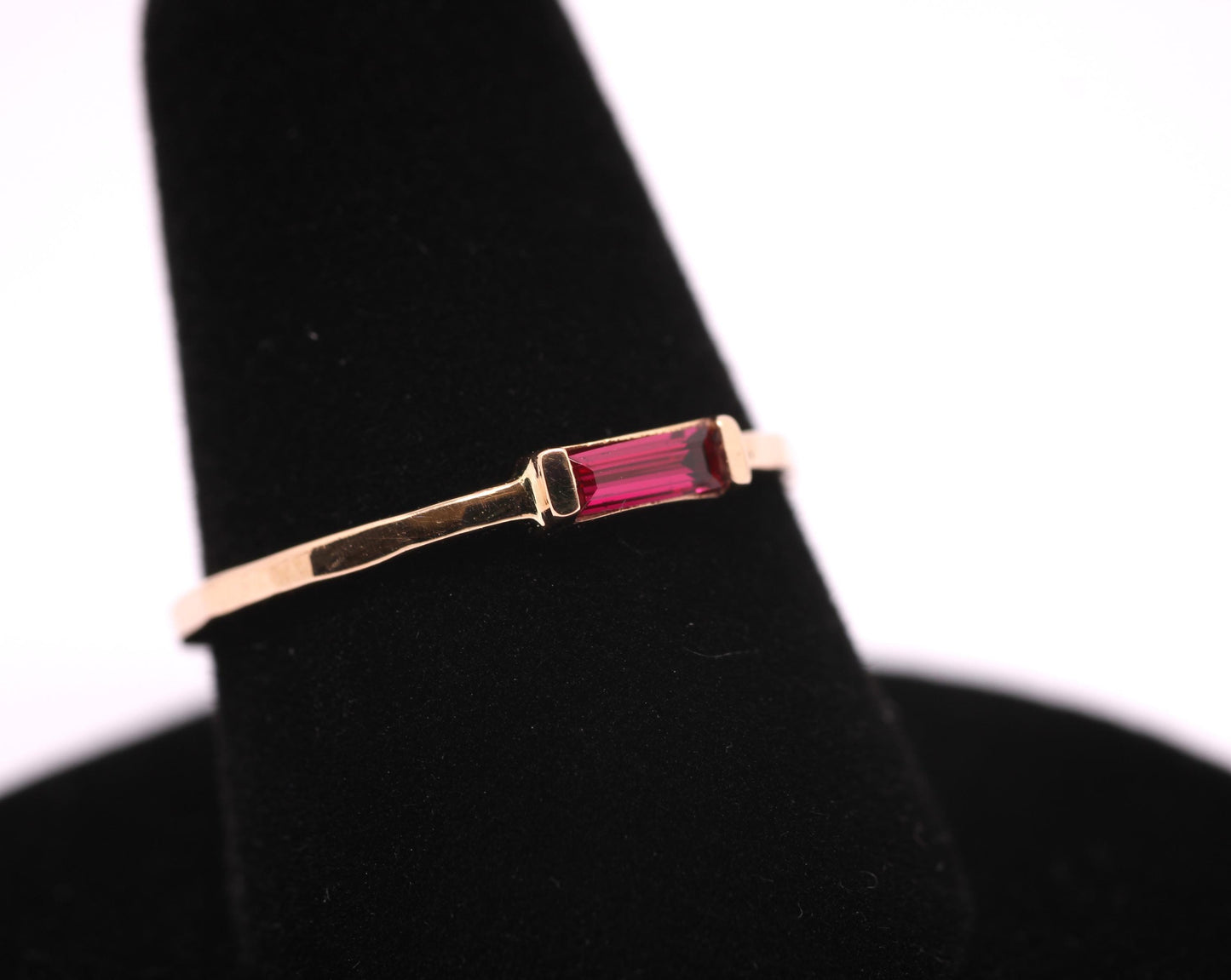 14k Gold Ruby Ring: July Birthstone Baguette Stacking Ring