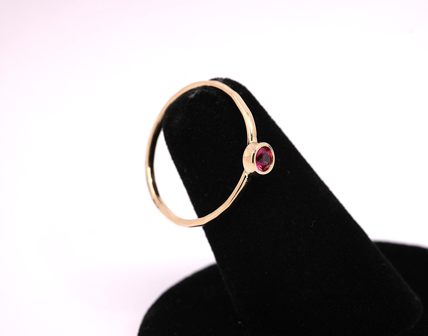 14k Gold Ruby Ring: 3mm July Birthstone Stacking Ring