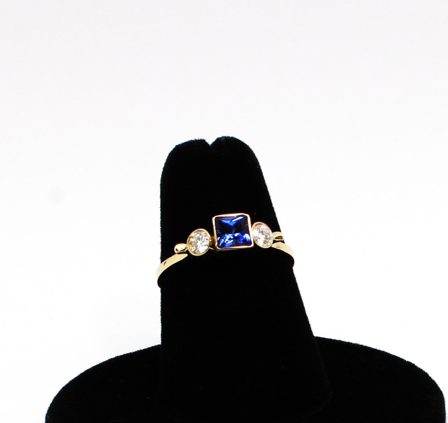 14k Gold Sapphire Engagement Ring: Three Stone Moissanite Stacking Ring