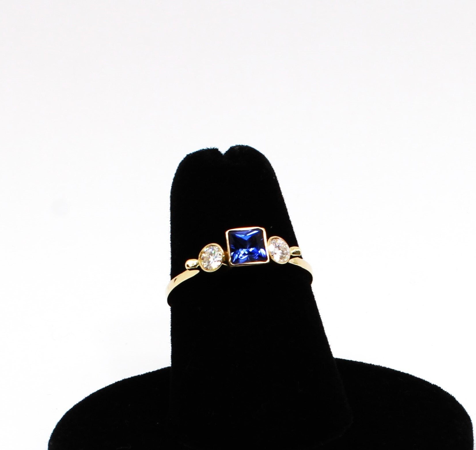14k Gold Sapphire Engagement Ring: Three Stone Moissanite Stacking Ring