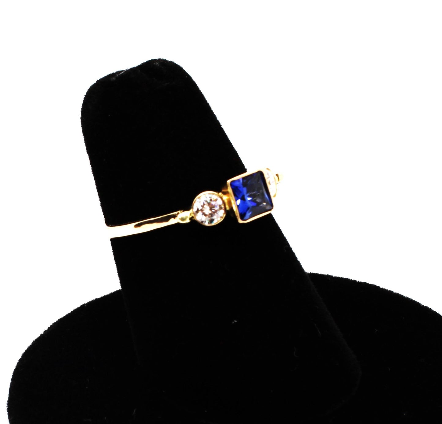 14k Gold Sapphire Engagement Ring: Three Stone Moissanite Stacking Ring