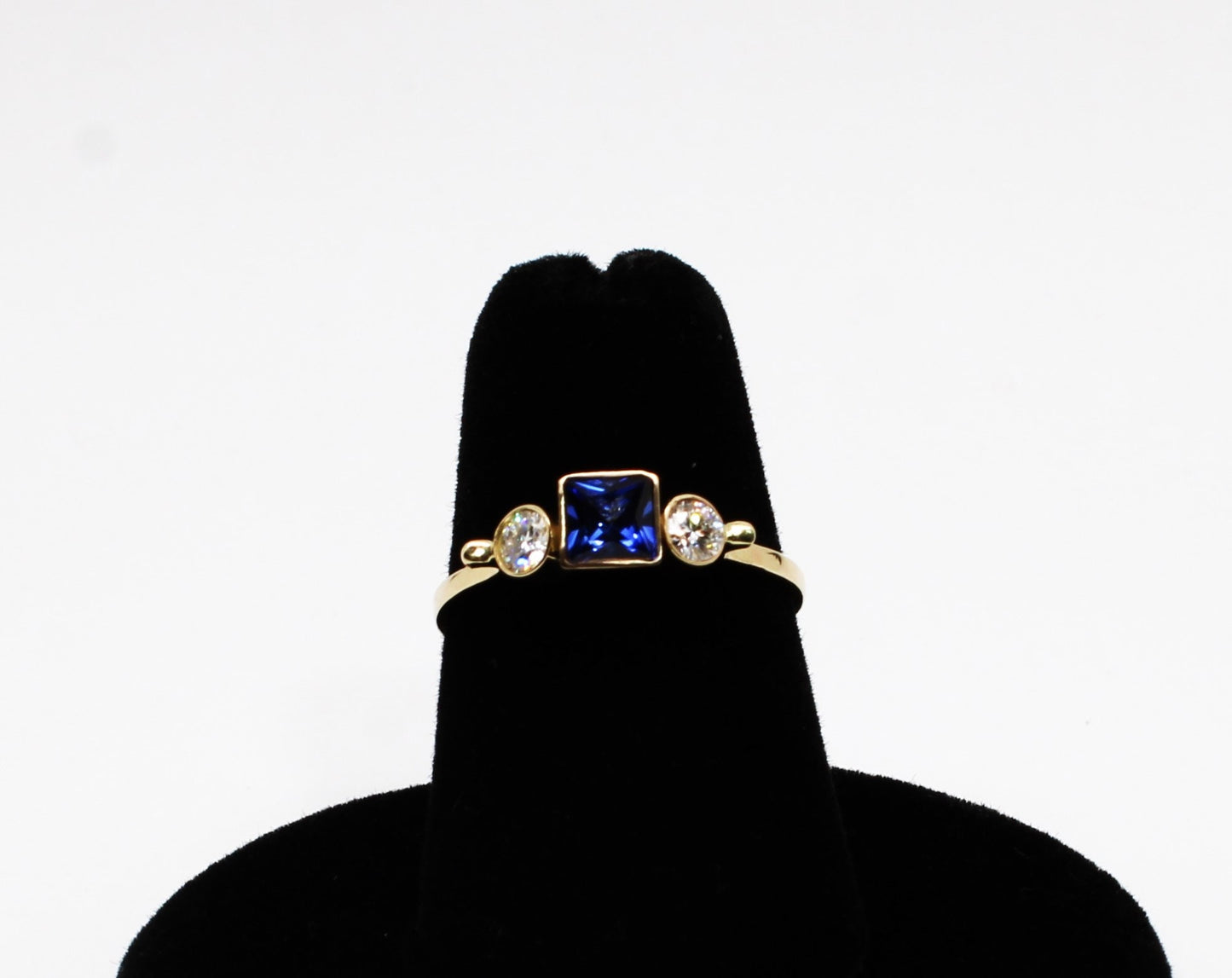 14k Gold Sapphire Engagement Ring: Three Stone Moissanite Stacking Ring