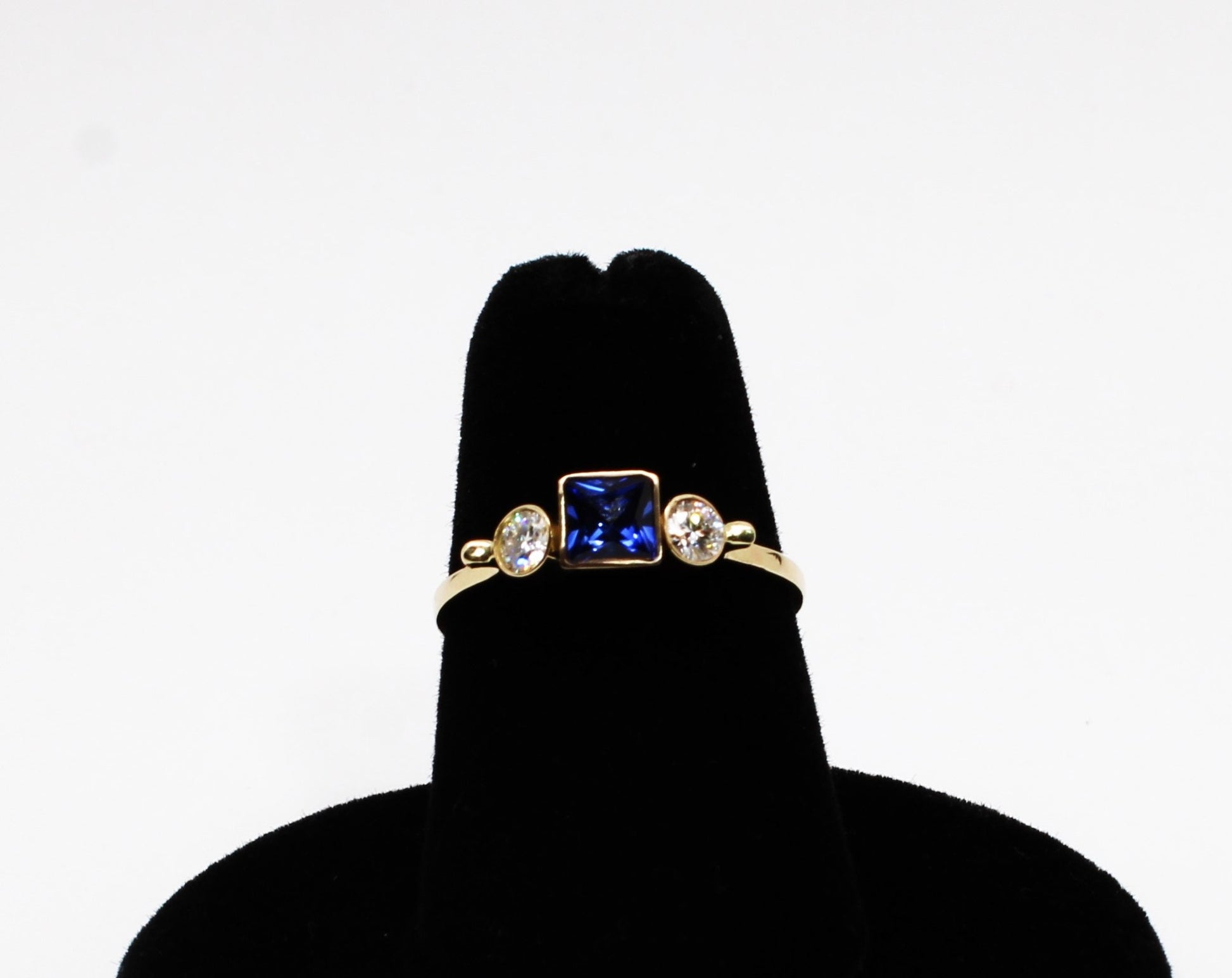 14k Gold Sapphire Engagement Ring: Three Stone Moissanite Stacking Ring