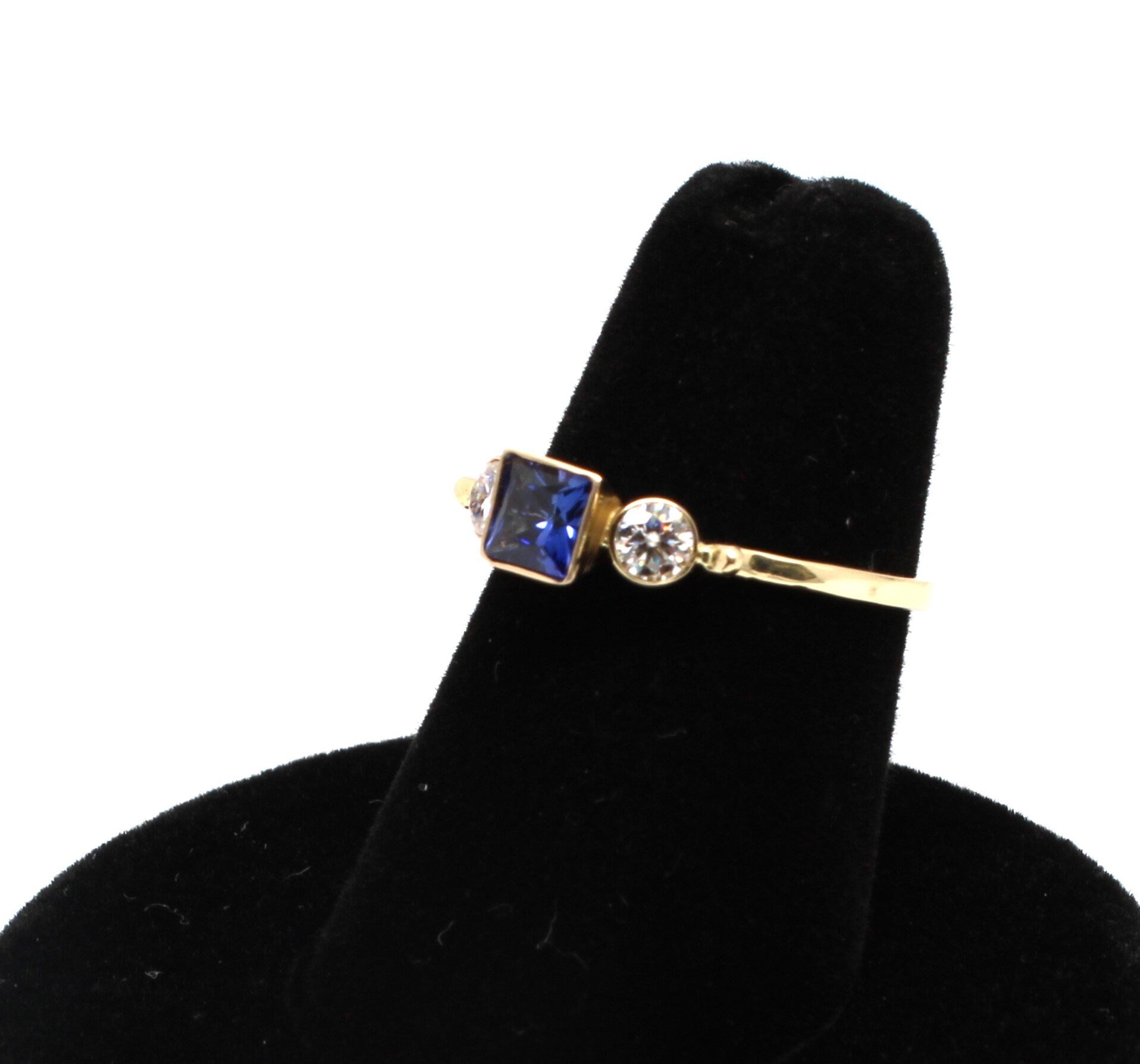 14k Gold Sapphire Engagement Ring: Three Stone Moissanite Stacking Ring