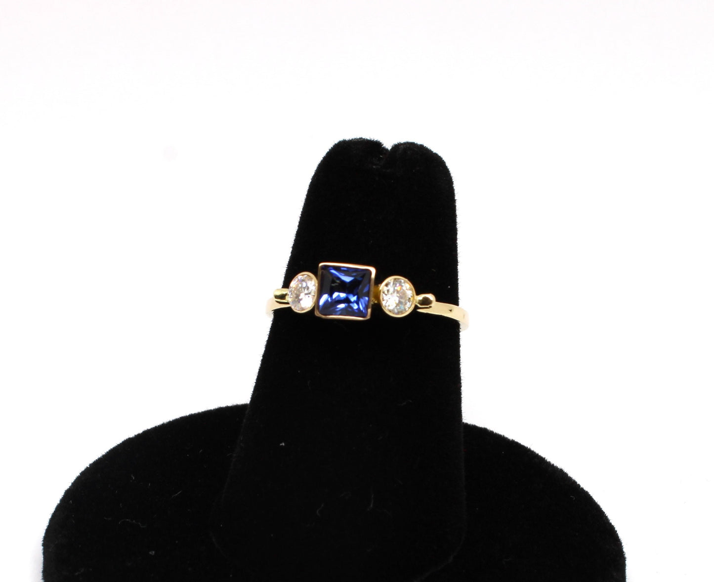 14k Gold Sapphire Engagement Ring: Three Stone Moissanite Stacking Ring