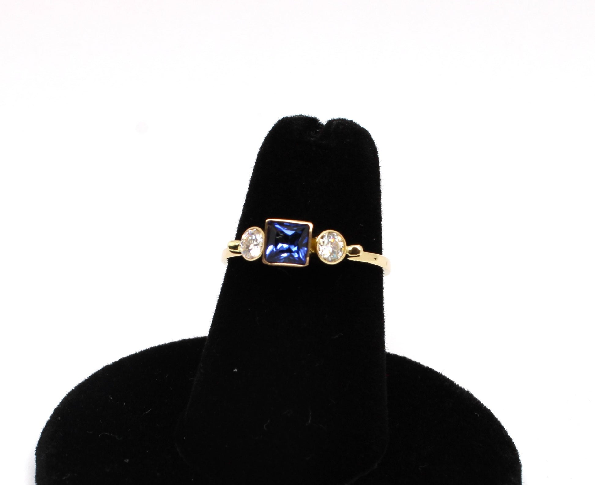 14k Gold Sapphire Engagement Ring: Three Stone Moissanite Stacking Ring