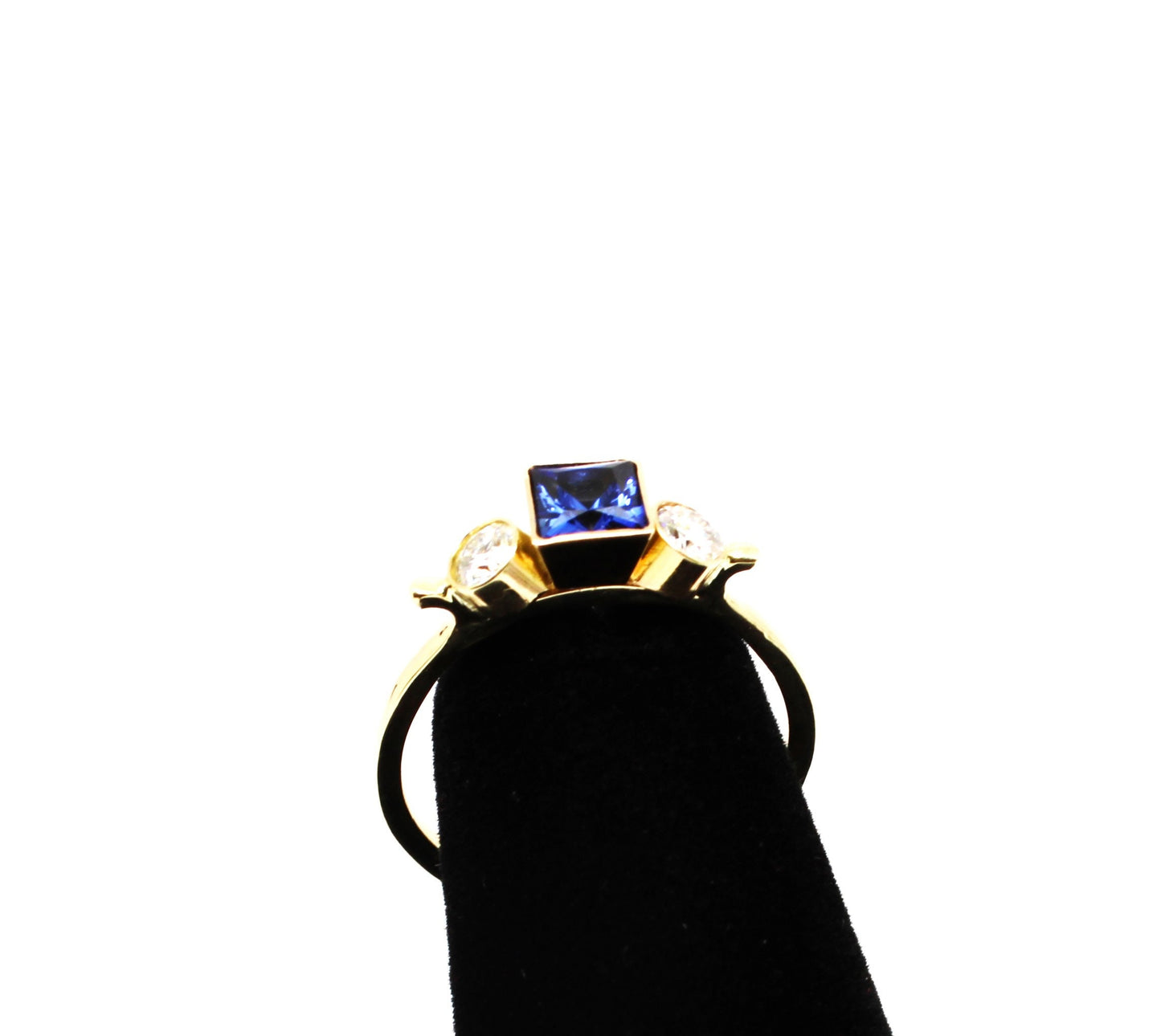 14k Gold Sapphire Engagement Ring: Three Stone Moissanite Stacking Ring