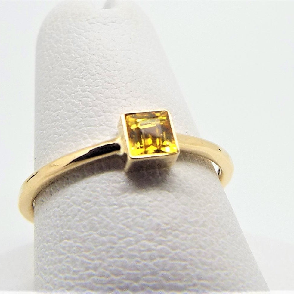 14k Gold Yellow Sapphire Ring: September Birthstone Stacking Ring