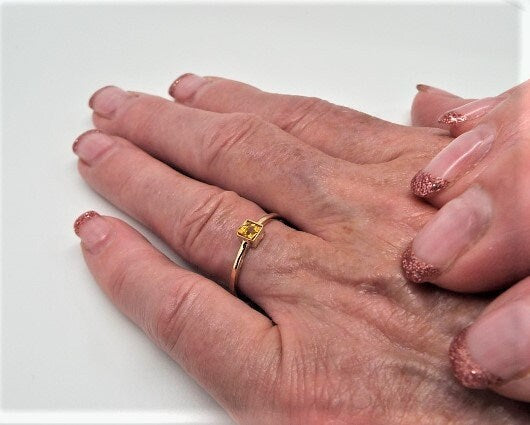 14k Gold Yellow Sapphire Ring: September Birthstone Stacking Ring